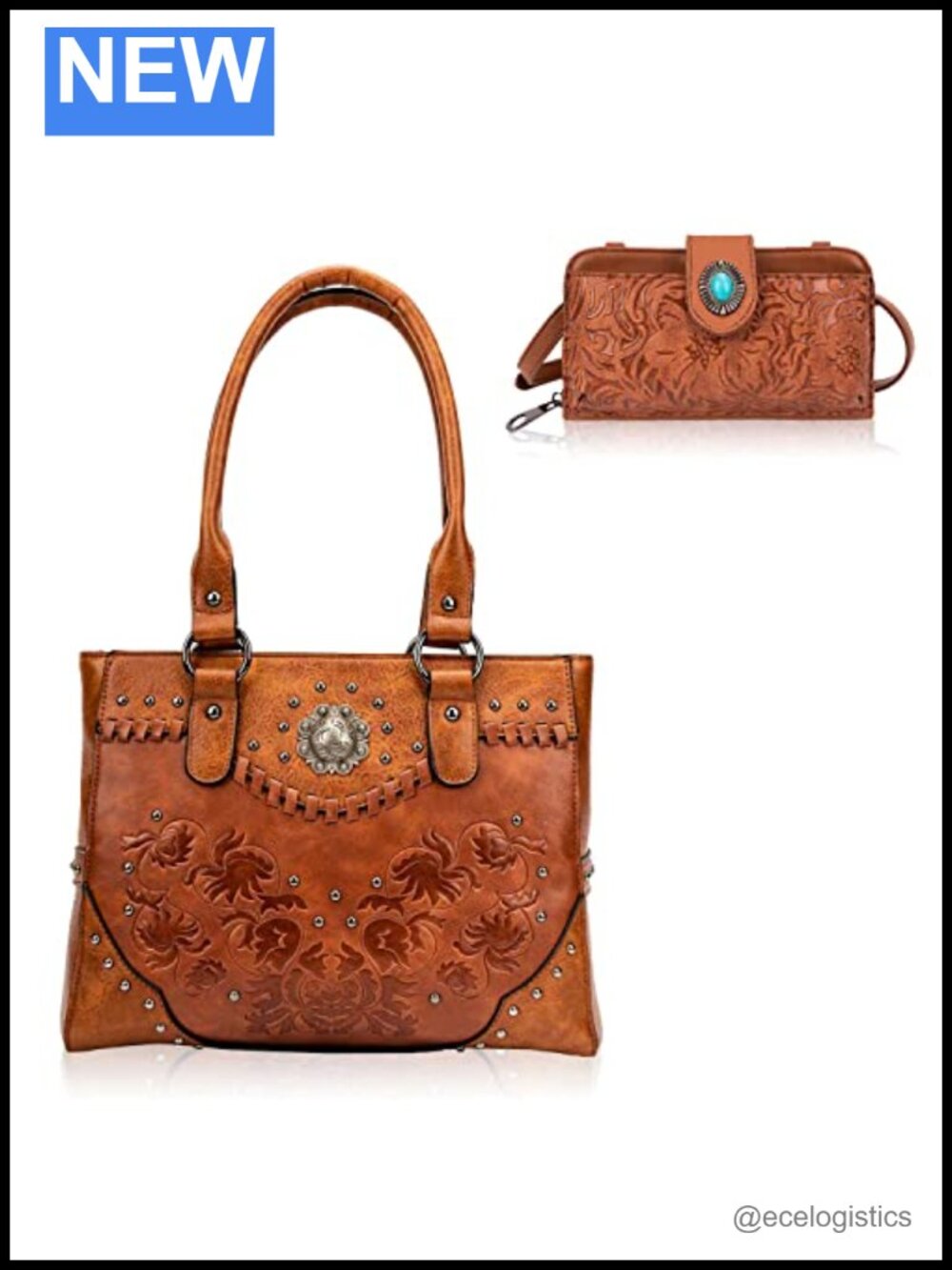 Large Top Handle Tote Purse with Crossbody Wallet Set PU Leather Embossed Floral